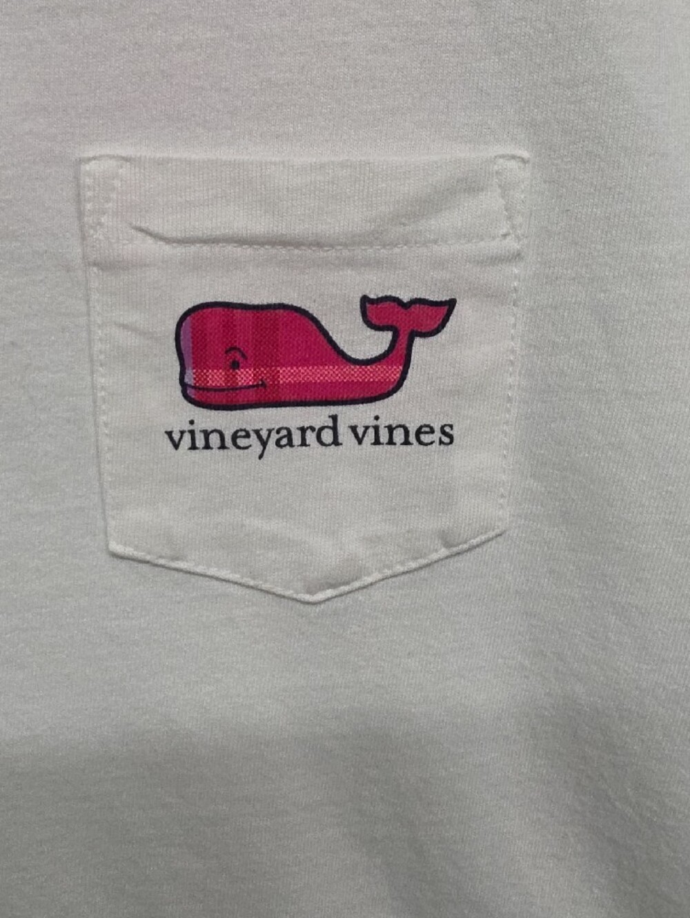 Vineyard Vines White Long-Sleeve Tee with Pink Whale Pocket Sz Lg - Picture 3 of 6